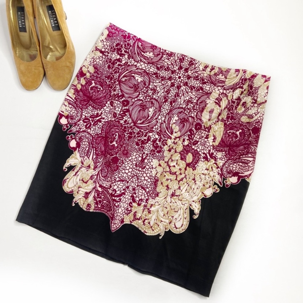 New York & Co Red Black Paisley Skirt